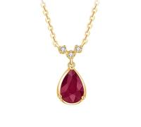 Stfery Collier rubis en or jaune 9 carats, pendentif en forme de larme avec rubis 0,95 ct et diamant, chaîne pour femme Au375 véritable bijou personnalisé