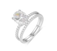 Stfery Ensemble de bagues d'éternité en or blanc 18 carats pour femme en or véritable, ovale et moissanite empilable, double bande personnalisée, 11, Métal, Moissanite