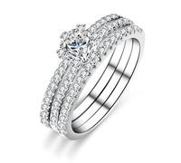 Stfery Ensemble de bagues en or blanc 18 carats personnalisées, pavé moissanite triple rangée pour femme, 8.5, Métal, Moissanite