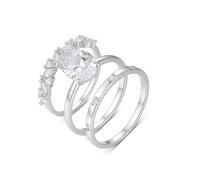 Stfery Ensemble de bagues en or blanc 18 carats pour femme en or véritable avec moissanite triple empilement, 8.5, Métal, Moissanite