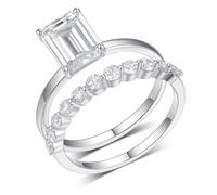 Stfery Ensemble de bagues en or blanc 18 carats pour femme en or véritable, demi-éternité rectangulaire avec moissanite empilable personnalisée, 7.5, Métal, Moissanite