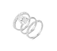 Stfery Ensemble de bagues en or blanc 18 carats pour femme en or véritable et moissanite poire, triple bague empilable personnalisée, 8, Métal, Moissanite