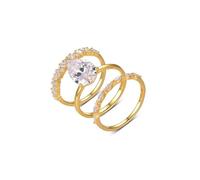 Stfery Ensemble de bagues en or jaune 18 carats pour femme en or véritable et moissanite poire, triple bague empilable personnalisée, 8, Métal, Moissanite