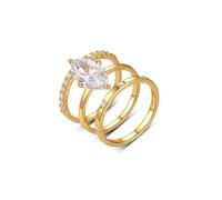 Stfery Ensemble de bagues en or jaune 18 carats pour femme en or véritable, marquise moissanite, triple bague empilable personnalisée, 8, Métal, Moissanite