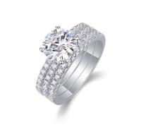 Stfery Ensemble de bagues plastron en or blanc 18 carats véritable pour femme, bague semi-éternité empilable en moissanite personnalisée, 4.5, Métal, Moissanite