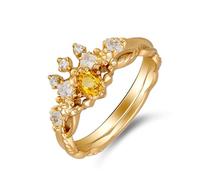 Stfery Lot de 2 bagues de mariage en or 9 K/14 K/18 K avec couronne torsadée en citrine véritable pour femme, 63 (20.1), Métal, Citrine Moissanite