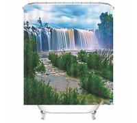 Stfery Rideaux de Douche Tissu Imperméable, Rideau de Douche 180x180 Vert 3D Arbres Cascade Baignoire Salle de Bain Décor Polyester