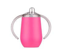 Stgbcst Biberon d'apprentissage en acier inoxydable de 300 ml avec poignée - Gobelet d'apprentissage personnalisé à double couche - Anti-fuite et anti-fuite - Avec bec de canard (magenta transparent)