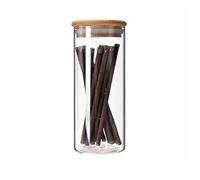 Stgbcst Bocaux de conservation hermétiques en verre avec couvercle en bambou pour pâtes et céréales pour spaghetti, pâtes, pâtes, pâtes, farine, grains de café (15 x 6 cm)
