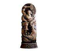 Stgbcst Odin Statue marteau de Thor sculptée en bois synthétique Ornements en résine Artisanat Mythologie Ornements de décoration Viking Statue de Thor Dieu Fantôme (statue marteau de Thor