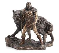 Stgbcst Statue de dieux nordique Odin - Sculpture germanique en résine - Sculpture humaine et loup - Décoration - 15 cm - Noir profond