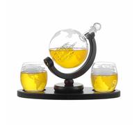 Stgbcst Weltkarten Lot de carafe à vin en verre avec 2 verres - Élégant coffret cadeau pour whisky et vin, accessoire décoratif pour bar et maison (22,8 x 22 x 2 cm) (style 3)