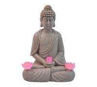 Stgfyxgs Statue Bouddha Résine avec Éclairage Solaire Intégré Sculpture de Jardin Décorative Figurine Artisanale Chinoise Lampe Solaire Automatique Adapté Au P, Gris Clair Assis