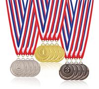 STHGDONA 12 Pièces Médailles Or Argent Bronze Médailles de Prix Médailles de Prix Olympiques Or Argent Bronze avec Ruban pour Trophée, Jouets, Sports, Fête, Anniversaire