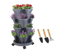 Sthrucrack Jardinière empilable, Tour de Jardin Verticale, Ensemble de jardinières Verticales pour Fraises, Herbes, Fleurs (Gris foncé, 4 Niveaux)