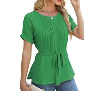 Sthxyfaith Hauts d'affaires décontractés pour femmes, chemise habillée, haut péplum, travail, chemisier plissé pour femme, vêtements d'affaires, Vert, XXL