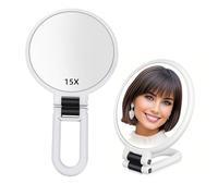 Stianiiie 1X 15X Miroir de Poche avec poignée pour Le Voyage, Miroir grossissant, poignée réglable en Rotation, Pliage Double Face, Miroir pour Femme, Maquillage Table de Voyage Bureau Rasage