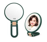 Stianiiie 1X 15X Miroir de Poche avec poignée pour Le Voyage, Miroir grossissant, poignée réglable en Rotation, Pliage Double Face, Miroir pour Femme, Maquillage Table de Voyage Bureau Rasage