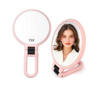Stianiiie 1X 15X Miroir de Poche avec poignée pour Le Voyage, Miroir grossissant, poignée réglable en Rotation, Pliage Double Face, Miroir pour Femme, Maquillage Table de Voyage Bureau Rasage