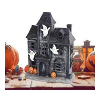 Stibtmr Village Maison Hantée Halloween 19 X 11 X 25,5 Cm Maisons De Village avec Éclairage LED Noir Décoration Halloween Effrayante Résine pour Chambre Table Cuisine Burea