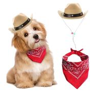 Stibzeup Costume de Cow-Boy de Chien 2pcs Chien Cowboy Chapeau et écharpe Bandana Western Pet Halloween Costumes Accessoires pour Chiot Chaton de Cosplay Festival de fête