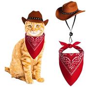 Stibzeup Costume de Cow-Boy de Chien 2pcs Chien Cowboy Chapeau et écharpe Bandana Western Pet Halloween Costumes Accessoires pour Chiot Chaton de Cosplay Festival de fête