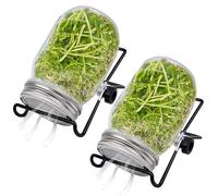 Stibzeup Jar gerting 2 Ensembles Sprouter de graines de Bouche Large avec Couvercle en Maille kit Pousse 16 oz avec Support réglable 4.92 Pouces Sprouts Transparents Kit Culture pour Haricots Brocoli