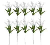 Stibzeup Lily Artificiel de la vallée 10pcs 14 Pouces Lily de la vallée la Fausses Cloche Fleurs avec 5 tiges Blanches Chime Orchid Bouquet Faux May Flower for Home Garden Wedding Party Decor Li