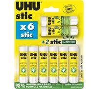 Stic-Bâtons De Colle Sans Solvants,Blanche,Lot 6 Stics De 8,2g + 2 Stics Renature De 8,2g
