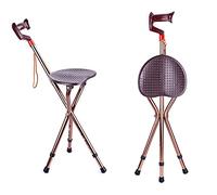 Stick-Buts De Marche des Bâtons De Marche Réglables Légers Siège, des Cannes Pliantes avec des Béquilles De Trépied Aluminium Portablement Portables pour Hommes Femmes, Bleu/Laiton,Laiton