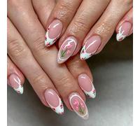 Stick De Forme D'amande 24x Sur Les Ongles Fleurs Couvertures Complètes Fausses Ongles Presse De Pointe Française Sur Manucures Fournitures