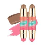 Stick double embout blush et contour, stick de maquillage multifonction 2 en 1, texture lisse pour une application facile, disponible en brun clair, brun foncé, rose, pêche et plus encore