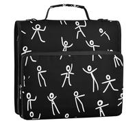 Stick Figure Noir Motif 3,8 cm Classeur à 3 anneaux avec sangle Comprend une poche zippée Organiseur de fournitures scolaires pour bureau école
