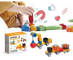 Stick-O Jeu de Construction magnétique pour Enfants à partir de 3 Ans, Jouets de Construction créatifs et éducatifs, Ensemble de Chantier pour Filles et garçons, Jouets Montessori, 26 pièces,