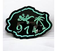 Stick Olivier Plaque Lumineuse 974 La Réunion LED Fond de Cabine Camion Design Île, Gecko & Palmier Miroir Acrylique Gravé Éclairage 5v 12V/24V avec Télécommande