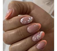 Stick On Nails Set 24pcs Amond French Tip Press Sur Des Clous Avec Des Conceptions Florales Faux Application Rapide Pour Les Femmes Nails Portables