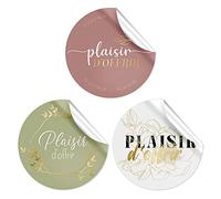 STICKER - 18 Autocollants Ronds Plaisir D'OFFRIR - trois fois l'Amour - Multi-colored - Vinyle - Rond - Cadeaux - Noël - Français