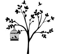 Sticker 2 oiseaux en cage sur un jeune arbre