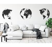 Sticker 3 Globes Carte du monde - Nombreuses tailles et couleurs disponibles