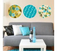 Sticker 3 ronds décoratifs floraux tendance bleu