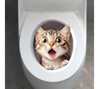 Sticker 3D WC Adhésif Drôle Chat Chien Écureuil Couverture De Siège De Toilette Décoration Étanche Sticker Pour Couvercle De Toilette Adhésif Pour Mur De Salle De Bain (Chat Surpris)