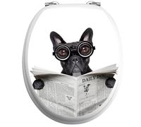 Sticker abattant toilette chien avec un journal et des lunettes