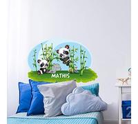 Sticker Adhésif Tête de Lit - Décoration Chambre Enfant - Petits Pandas - Personnalisable Avec Le Prénom De Votre Enfant - Dimensions 50 cm x 80 cm - Protection Anti-UV