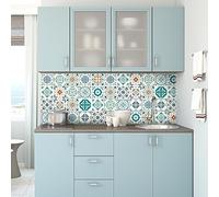 Sticker adhésifs carrelages | Sticker Autocollant Carreaux de Ciment - Autocollant carreau ciment mural salle de Bain et Cuisine 10 x 10 cm - 30 credence adhesif Azulejos