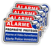 Sticker Alarme Vidéo-Surveillance Autocollant (Lot de 4 Stickers)
