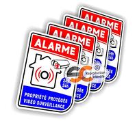 Sticker Alarme Vidéo-Surveillance Autocollant (Lot de 4 Stickers)