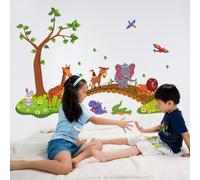 Stickers adhésifs Enfants | Sticker Autocollant Animaux rigolos sur Un Pont - Décoration Murale Chambre Enfants | 90 x 60 cm