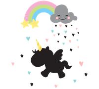 Sticker ardoise licorne et pluie de cœurs + 1 craie liquide blanche
