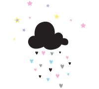 Sticker ardoise nuage ciel étoilé et pluie de cœurs + 1 craie liquide blanche