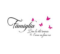 Sticker Art Vinyle Citation Famille Italienne L'amour Ne Finit Jamais 28x61.3cm Amovible sans laisser de colle Petit Noir